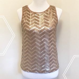 Bebe Champagne Gold Sequin Chevron Sleeveless Top